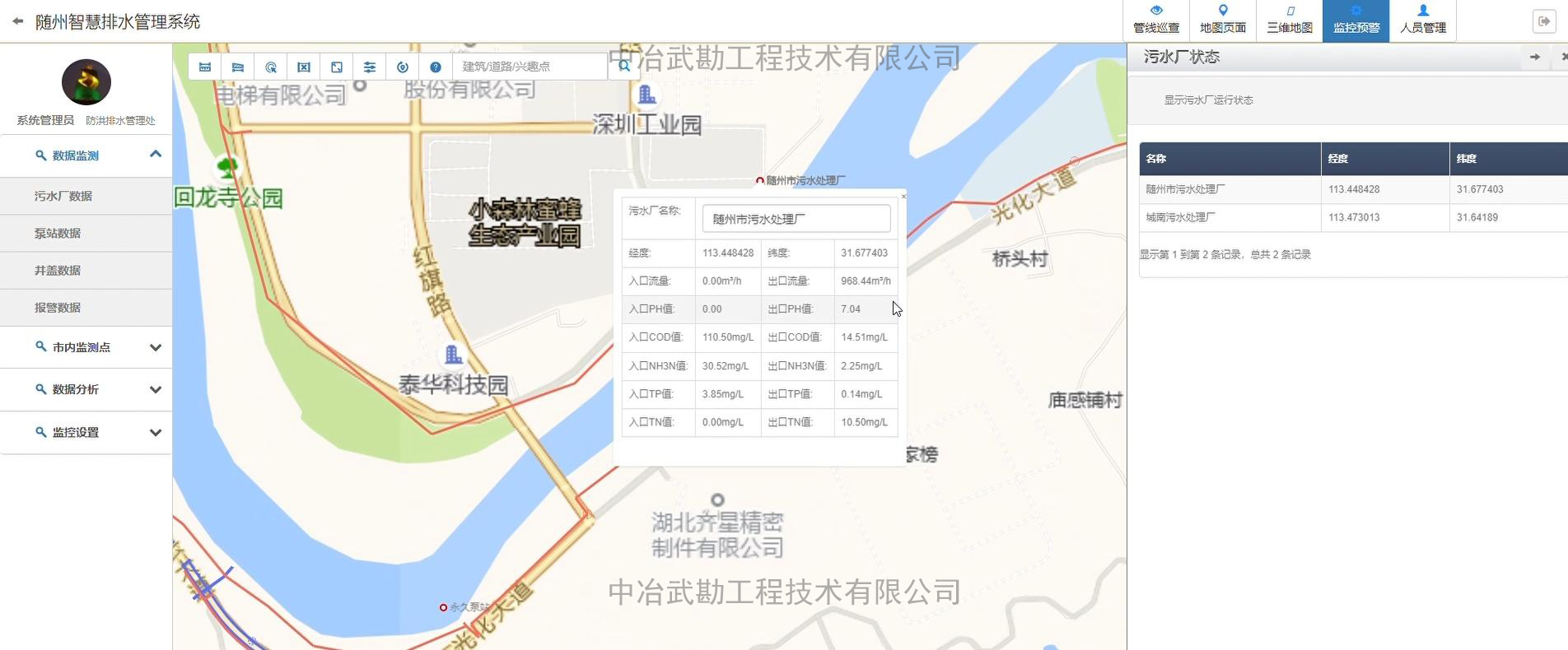 中冶武勘随州智慧排水管理系统